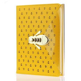 Mazeran Bee Shaped Combination Lock Journal, PU Leather Hard Cover Notebook Cute Diary, A5 Lined Password Locking Personal Planner Secret Organizer Gift for Girls Women Daughter