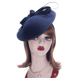 Lawliet Womens 1950s Wool Felt Saucer Headpiece Fascinator Cocktail Hat A570(Navy Blue)