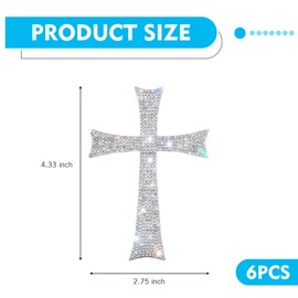 6PCS Bling Cross Decals, Diamante Rhinestone Cross Embellishment Stickers, Waterproof Self-Adhesive Christian Decal for Bumper Window Car Interior Exterior Motorcycle Helmet Laptops (Silver)