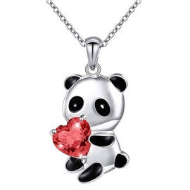 Yienate Panda Crystal Necklace Choker Silver Panda White Heart Crystal Bear Pendant Necklace Chain Panda Love Necklace Charm Cute Animal Crystal Jewellery Gift for Women Girls, Metal Material