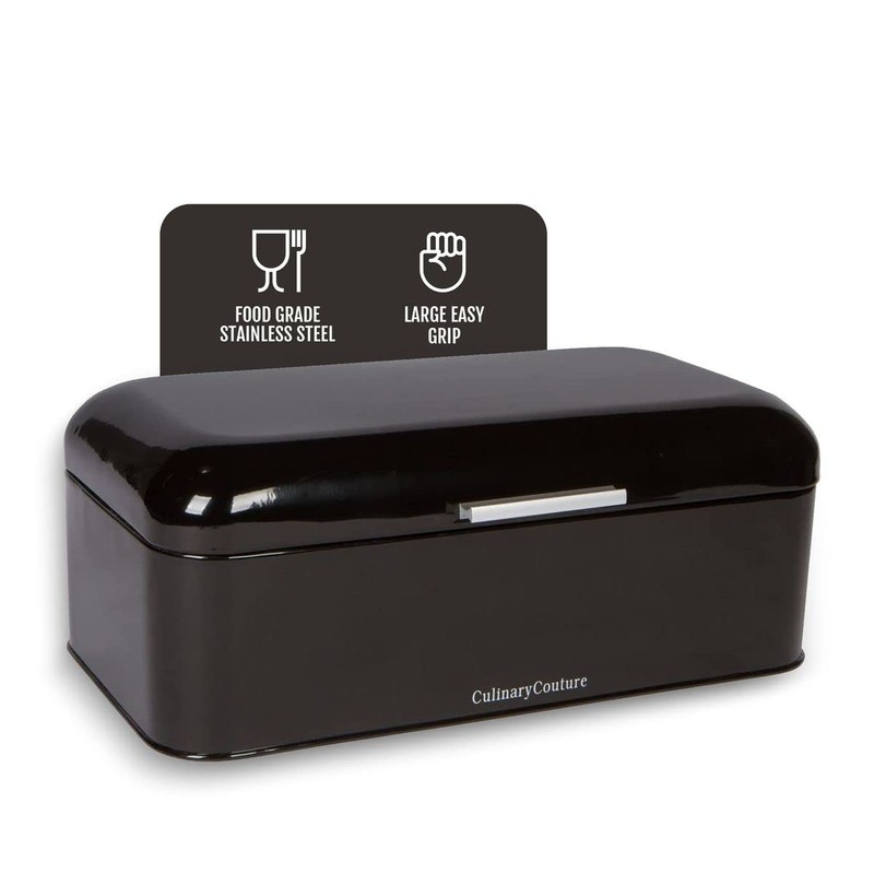 Culinary Couture Extra Large Black Bread Box for Kitchen Countertop