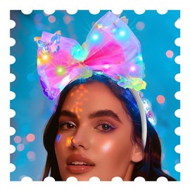 Asooll Light Up Bow Headband Glowing Headpiece Butterfly Hair Accessories for Women (A-Pink, One size)