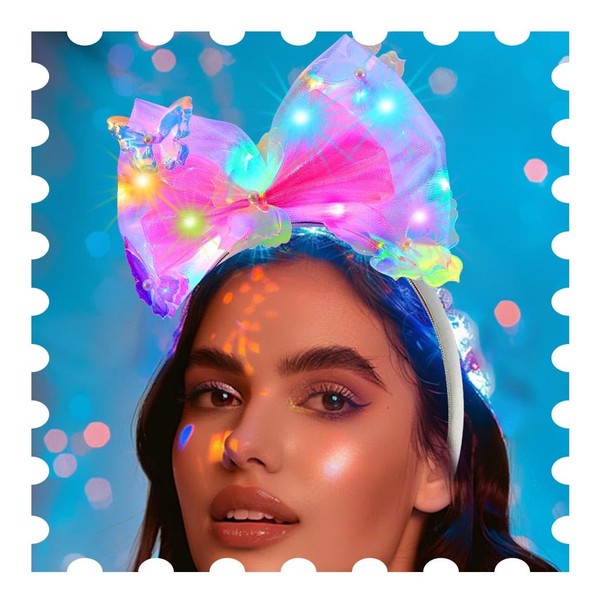 Asooll Light Up Bow Headband Glowing Headpiece Butterfly Hair Accessories