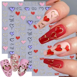 6 Sheets Valentine's Day Nail Stickers 3D Self-Adhesive Cute Heart Nail Stickers Love Pink Red Heart Romantic Designs Valentines Day Nail Art Supplies Valentines Nail Decals for Women Acrylic Nails