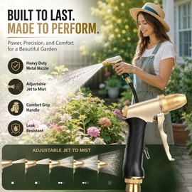 Heavy Duty Garden Hose Nozzle for Outdoor Cleaning – Adjustable Metal Sprayer for Plants, Cars & Pets