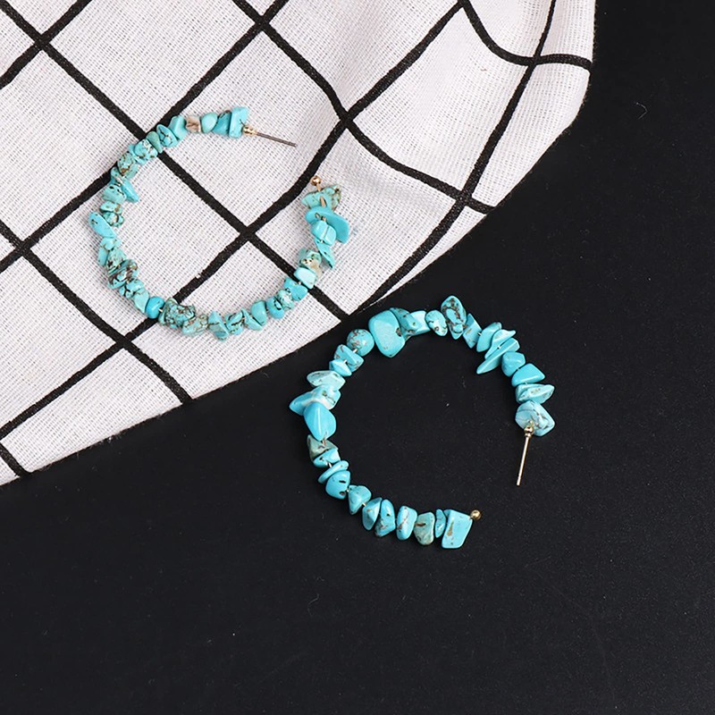 Turquoise Hoop Earrings for Women 14K Gold Plated Turquoise Large