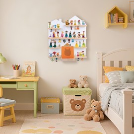 DigNew for Tonie Shelf, for Tonie Storage Wall, Double Sided Magnetic Display - Holds 50+ Figures, Extra Wide 18mm Magnetic Strip for Maximum Stability, Pinewood Floating Shelves, 4-Tier (White)