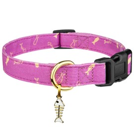 Cotton Handmade Dog Collar Cute and Distinctive Patterns Purple Fish with Pendant for Girl Boy Dogs Collars L