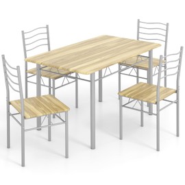 Giantex Modern 5 Piece Dining Table Set for 4 Chairs Wood Metal Kitchen Breakfast Furniture (Natural)