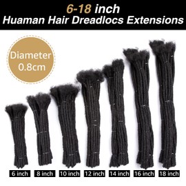 DAIXI 0.8cm and 0.6 0.4cm Width Options 6-18 Inch 30 Strands 100% Real Human Hair Dreadlock Extensions for Man/Women Handmade Permanent loc Extensions Bundles Can Be Dyed Bleached Curled Twisted