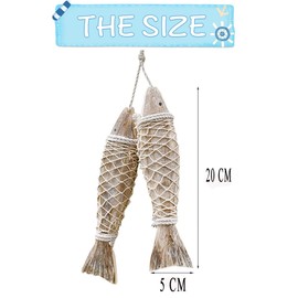 Pack of 2 Wooden Fish Decoration Hanging Wooden Wall Decoration, Antique Hand Carved Nautical Wood Fish Ornament Beach Themed Wall Art for Home Wall Decoration