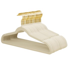 ManGotree Velvet Coat Hangers with 360° Swivel Gold Hook, Non-Slip Felt Suit Hangers, Slim Space Saving Clothes Hanger for Jacket, Sweater, Shirt, Dress, Pant (36 Pack, Beige)