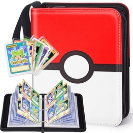 4 Pocket Card Binder with Zipper, Holds 400 Cards, PU Trading Card Album with 5 Hard Plastic Sleeves,Double-Sided Design. Great for Game Cards and sport card