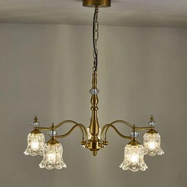 TELAFLY 5 Lights Vintage Gold Chandelier, Elegant Rustic Chandeliers Glass Pendant Light Fixture for Dining Room Kitchen Living Room Bedroom