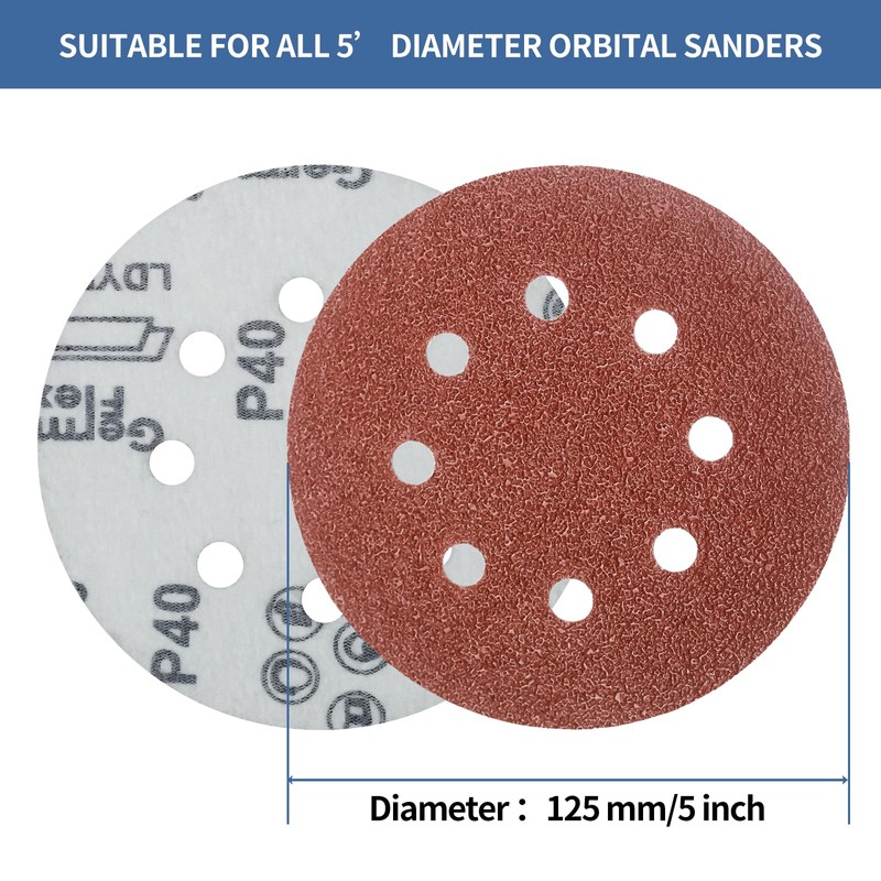FEIHU 125mm Sanding Discs 50Pcs Orbital Sander Discs, 100 Grit