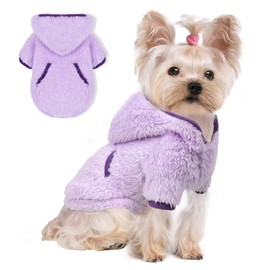 Fleece Dog Sweater Hoodie Sweatshirts Warm Fuzzy Velvet Sweaters Winter Clothes for Small Dogs Girl Boy Pet Coats Cat Apparel(Purple Grape, Small