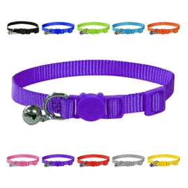 Vibrant Soft Nylon Kitten/Cat Collar with Bell and Safety Release Buckle (Purple)