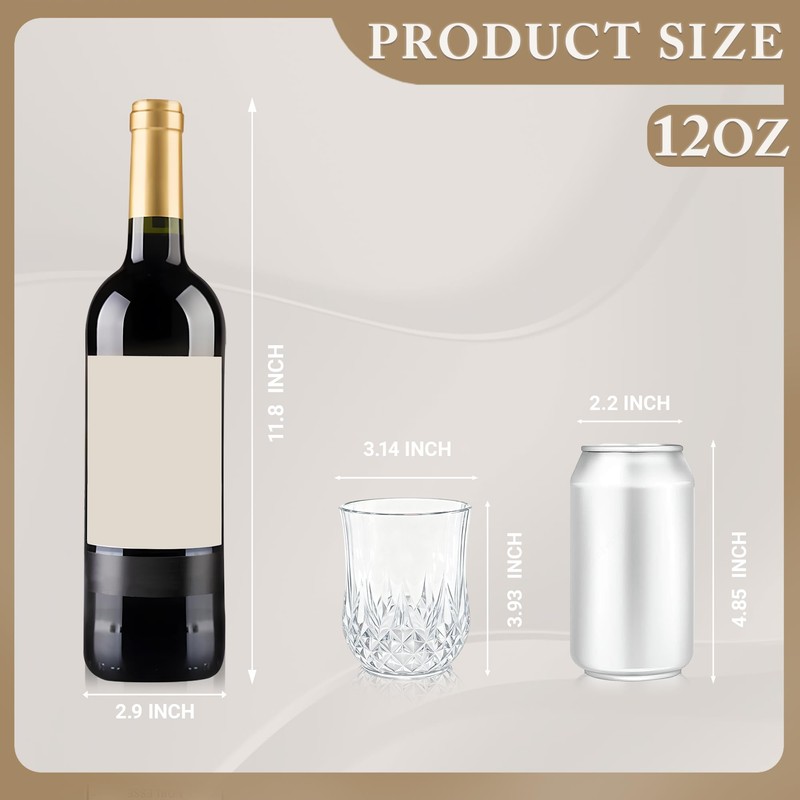 LEYIQU 24 Pack Plastic Stemless Wine Glasses,12oz Unbreakable Vintage Elegant