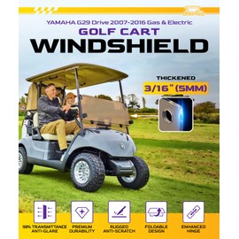 Upgrade Golf Cart Windshield for YAMAHA G29/Drive 2007-2016 Gas/Electric Models, Foldable Golf Cart Windshield with Heavy Duty Hinges, Anti-UV&Impact Resistant, 5MM Thick PC Material (Tinted)
