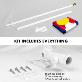 UD_G128 Combo Pack: 6 Feet Tangle Free Spinning Flagpole (White) Colorado CO State Flag 3x5 ft Printed 150D Brass Grommets (Flag