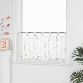 HeichkelL Voile Net Curtain, Transparent Curtain, Bistro Curtain with Waves Modern Short Curtains with Loops, Green, H x W 45 x 120 cm