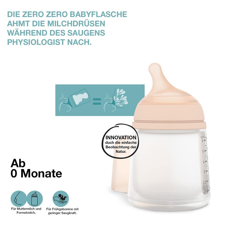 Suavinex ZeroZero Baby Bottle Set 180ml Adjustable Flow + Mini