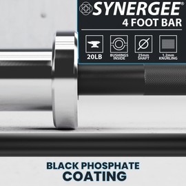 Synergee 4-Foot Barbell with 2” Sleeves. Rated 500lbs for Weightlifting. Available in Black.