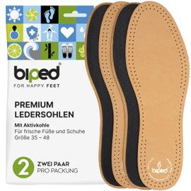 biped 2 Pairs of Premium Leather Shoe Insoles with Activated Carbon, Breathable Soles Against Sweaty Feet, Soft Leather Insoles for Men and Women, z2763 (45)