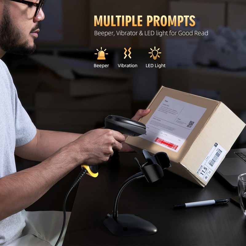 TEEMI 2D Barcode Scanner with Smart Stand USB Wired Handheld