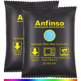 Anfinso 300g [2 Packs] Rechargeable Desiccant Silica Gel Packets, Moisture Absorbers Bags, Desiccant Dehumidifier for Cars, Gun Safes, Closets, Totes, Storage Bins, Reusable