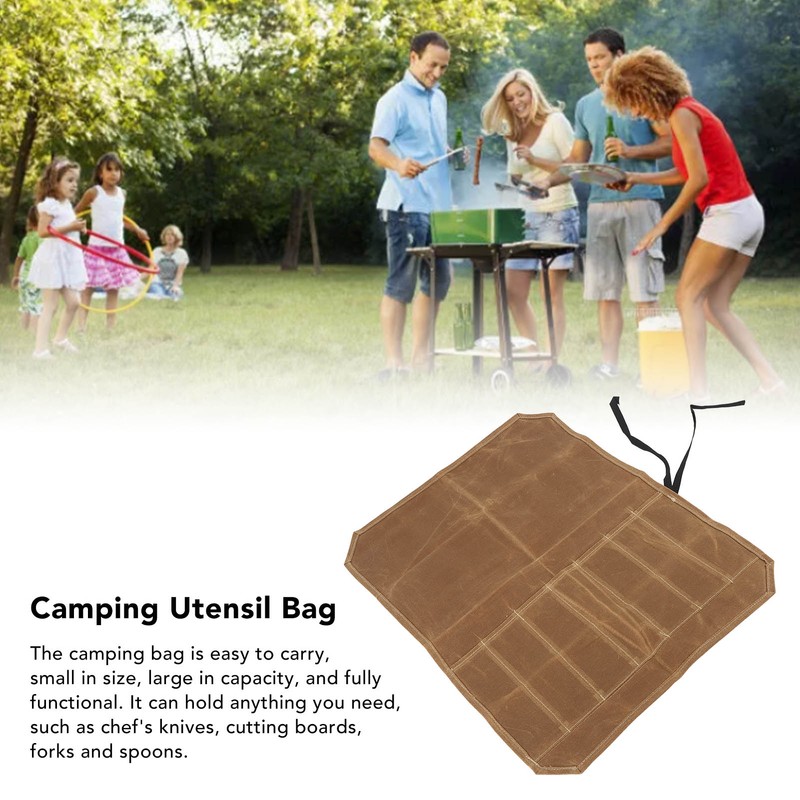Camping Utensil Bag Canvas Cookware Knife Storage Bag Portable Tools