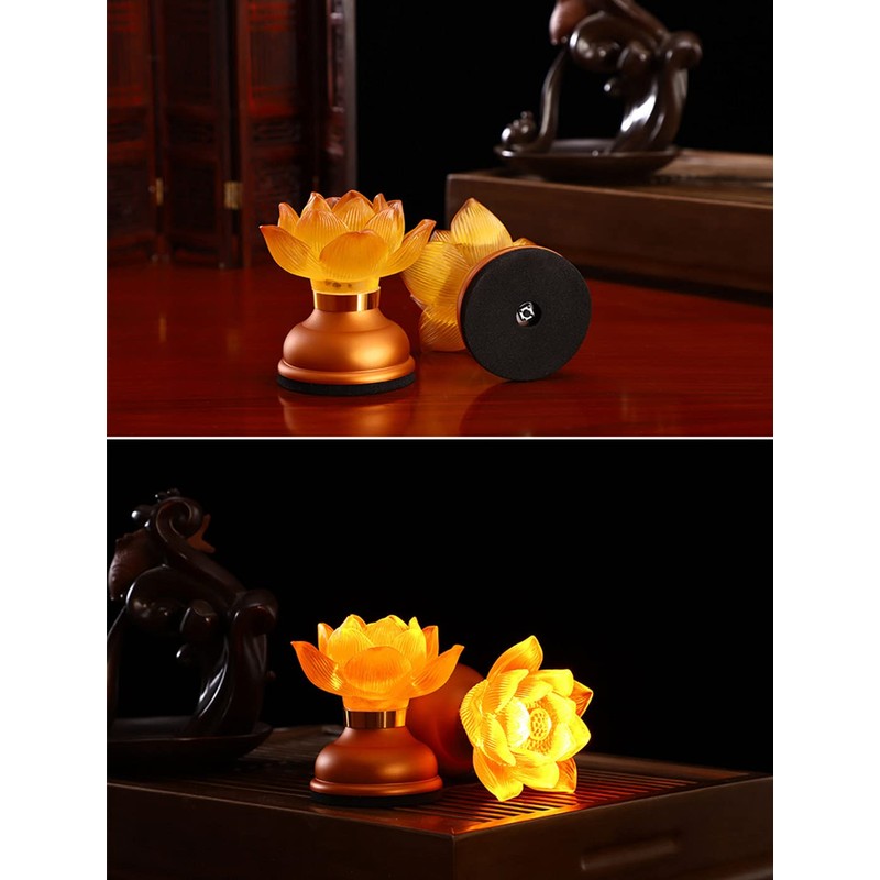 1Pair - LED Glazed Lotus Buddhist Lamp, Light offering Before