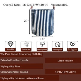 Waterproof Laundry Hamper Collapsible Laundry Basket Leather Handle Laundry Bag Large Clothes Storage Toy Organization for Bathroom Bedroom Laundryroom College Dorms (Tiaowen-001)