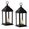 Banberry Designs Decorative Three Candle Black Lanterns Lighted LED -