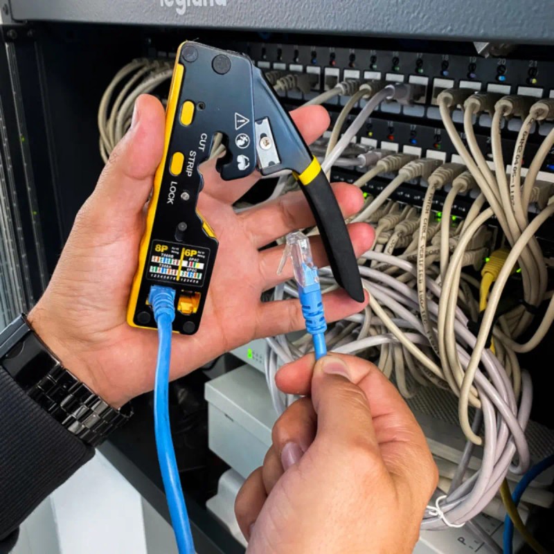 Pinza Ponchadora Crimpadora Pass Through RJ11 RJ45 Engarzado Herramienta Profesional