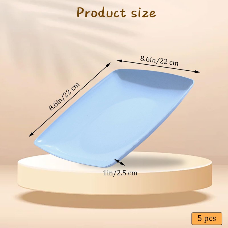 Gripebao 8.7 Inch Square Dinner Plates Set of 5, Plastic
