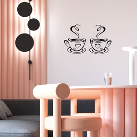 2 PCS Coffee Bar Wall Decor Coffee Bar Sign Wall Sticker Two Coffee Cup Art Wall Decal Sticker Removable Signs for Kitchen Coffee Station Office School Home Shop Cafe Pub Restaurant 12.2 x 7.4 Inch