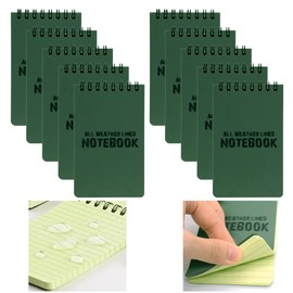 10 Packs of All-Weather Shower Waterproof Notepad, Pocket Sized Moamun Tactical Notebook Top Spiral Notes Green Grid Paper Eye Protection for Outdoor Activities Recording (3.2 x 5.5 Inches)