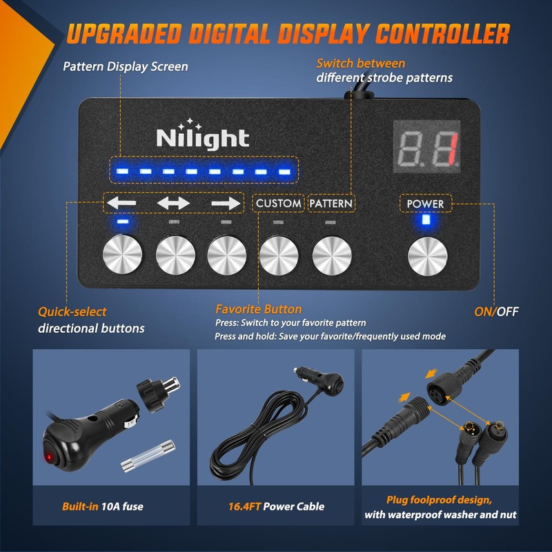 Nilight 144LED Traffic Advisor Strobe Light Bar with Controller Blue