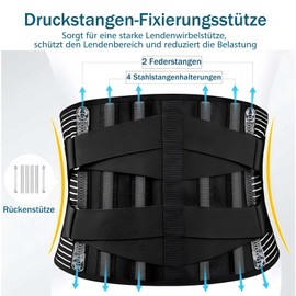 Back Support Belt with 6 Struts for Men and Women, Comfortable Breathable Back Support with 3D Lumbar Pad for Relief and Posture Correction, Back Strap for Work and Sports, M (29.5 - 37.4 inches)