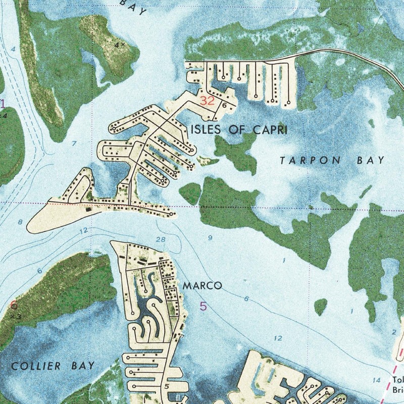 Marco Island 1973 USGS Custom Florida Old Topographial Map 7x7