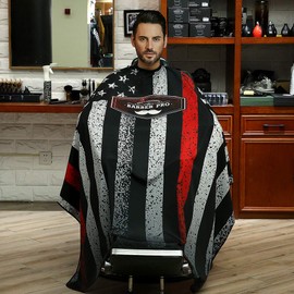 MEN'S GROOMING BARBER PRO Barber Cape, Hair Cutting Cape with Snap Closure, Professional Salon Cape, Waterproof Polyester Hairdressing Cape, for Hairdresser 64'' x 57'' (Stripe American Flag Print)