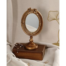 Wonderjune 8.6in Vintage Makeup Mirror Aesthetic Desktop Baroque Mirror Elegant Decorative for Dressing Room Bedroom