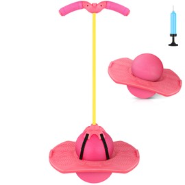 Christoy Pogo Jumper with Handle and Ball Pump, High Jump Toy Bounce Jump Trick Board Pogo Bouncing Ball Safe and Fun Pogo Stick for Kids Boys Girls and Adults (Pink)