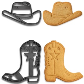 Mighty Gadget Cowboy Hat and Boot Cookie Cutter Set (4.25" Each) Western-Themed