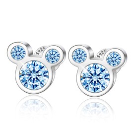 Mouse Stud Earrrings 925 Silver Sparkling Mini Mouse with Fashion Cubic Zirconia for Women Birthday Gift