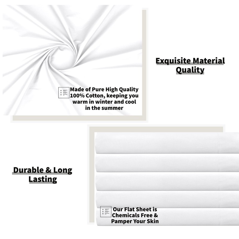 Funky Gadgets Flat Sheets Double 100% Egyptian Cotton Bed Sheet