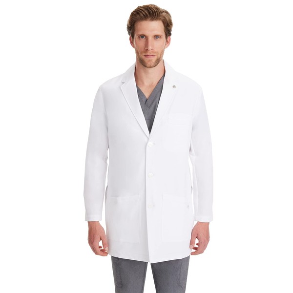 Logan Mens Lab Coat - 6 Pocket Mid Length White