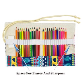 Lopenle Line Colored Canvas Pencil Wrap Colored Pencil Roll Up Case Coloring Pencil Holder Organizers Sketch Travel Storage for Artist Adult With 24 Slots(National Feature)