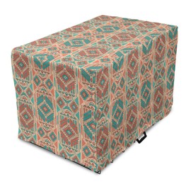 Ambesonne Mexican Dog Crate Cover, Vintage Pastel Toned Geometric Composition American Motifs, Easy to Use Pet Kennel Cover for Medium Large Dogs, 36 Inch, Sea Green Dark Coral